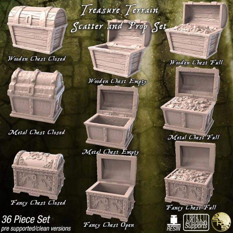 珍宝地形散件及道具套装——3D打印模型|Treasure Terrain Scatter and Prop Set – 3D Print Model