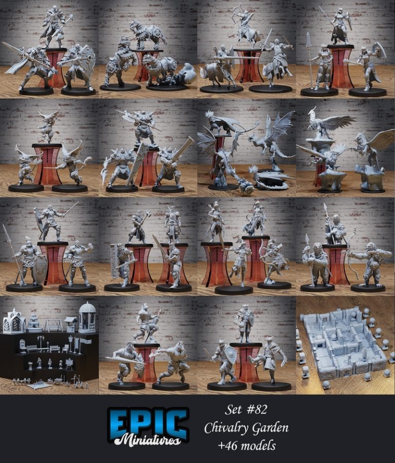 骑士与贵妇的邂逅——中世纪城堡战士3D打印模型集|Epic Miniatures – Chivalry Garden Set – Knights and Ladies Encounter – Medieval Castle Warriors Collection – 3D Print Model