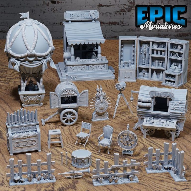 3D打印小模型：狂欢节恐怖小丑遭遇场景|Epic Miniatures – Grand Carnival Set – Circus and Entertainment Collection – Horror Clown Encounter – 3D Print Model