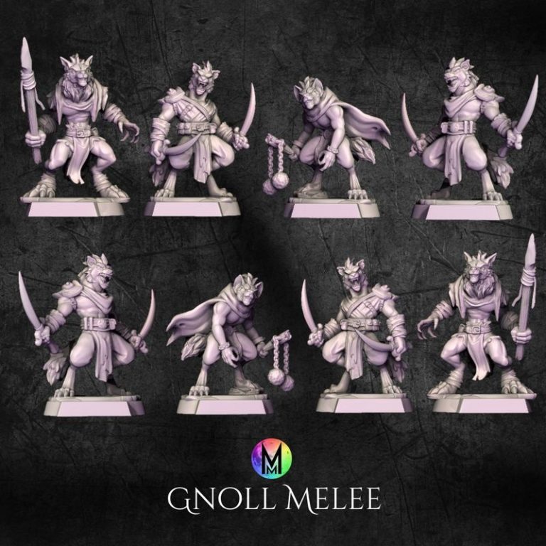 月光迷你系列——荒原狼族 gnoll战争小队 3D打印模型|Moonlight Minis – Jackals of the Wastes – Gnolls Set – Gnoll Warband – 3D Print Model