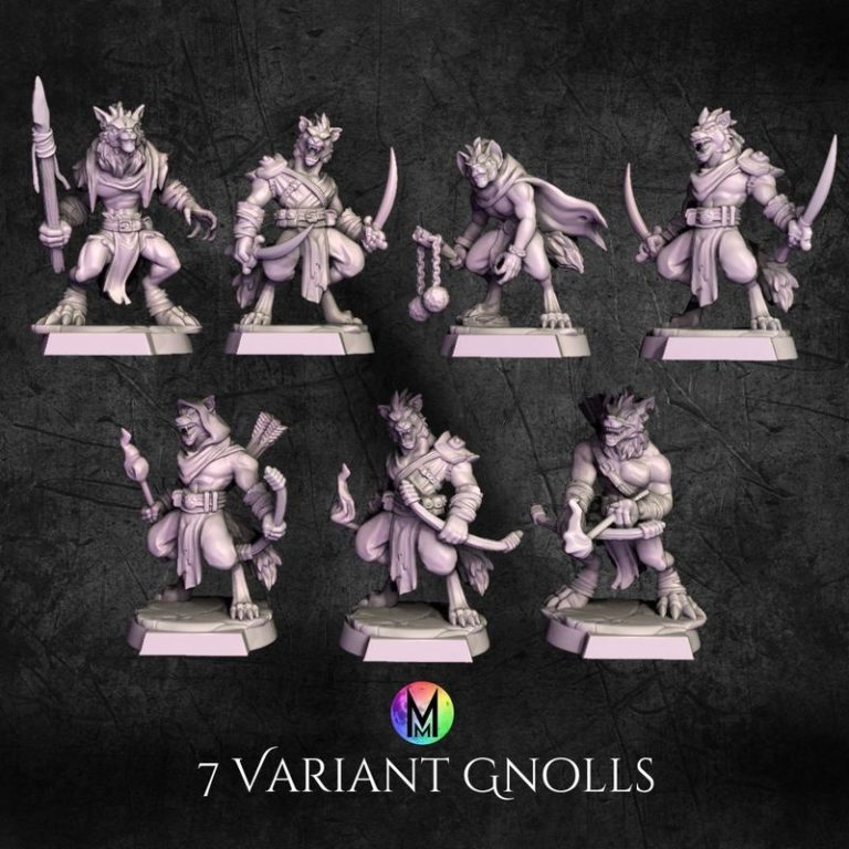 月光迷你系列——荒原狼族 gnoll战争小队 3D打印模型|Moonlight Minis – Jackals of the Wastes – Gnolls Set – Gnoll Warband – 3D Print Model