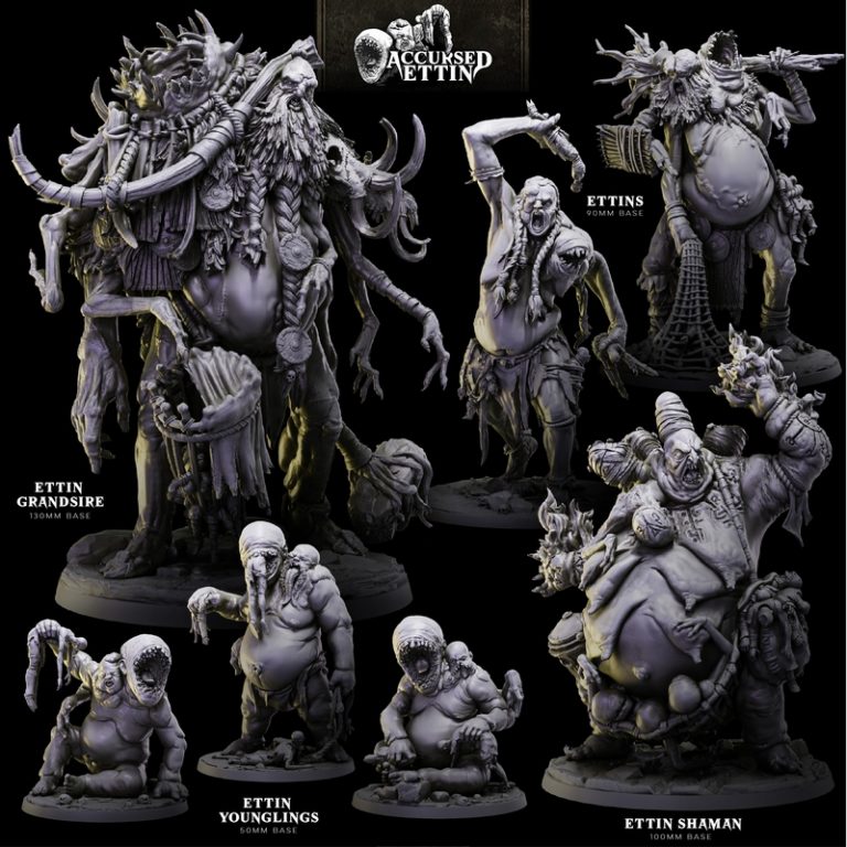Bestiarum Miniatures 3D打印模型：诅咒的艾特林|Bestiarum Miniatures – Accursed Ettin – January 2024 – 3D Print Model