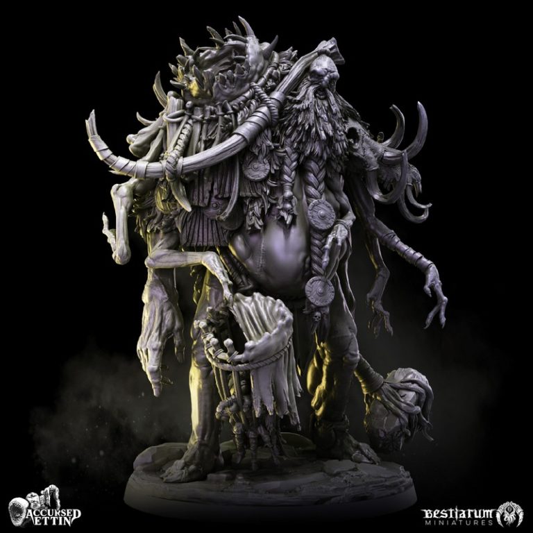 Bestiarum Miniatures 3D打印模型：诅咒的艾特林|Bestiarum Miniatures – Accursed Ettin – January 2024 – 3D Print Model