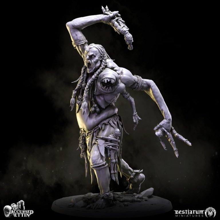 Bestiarum Miniatures 3D打印模型：诅咒的艾特林|Bestiarum Miniatures – Accursed Ettin – January 2024 – 3D Print Model