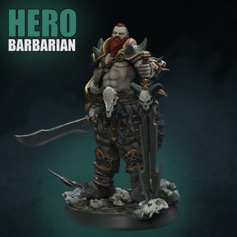 Necropunks英雄 Barbarian 3D打印模型|Necropunks Miniatures – HERO BARBARIAN – 3D Print Model
