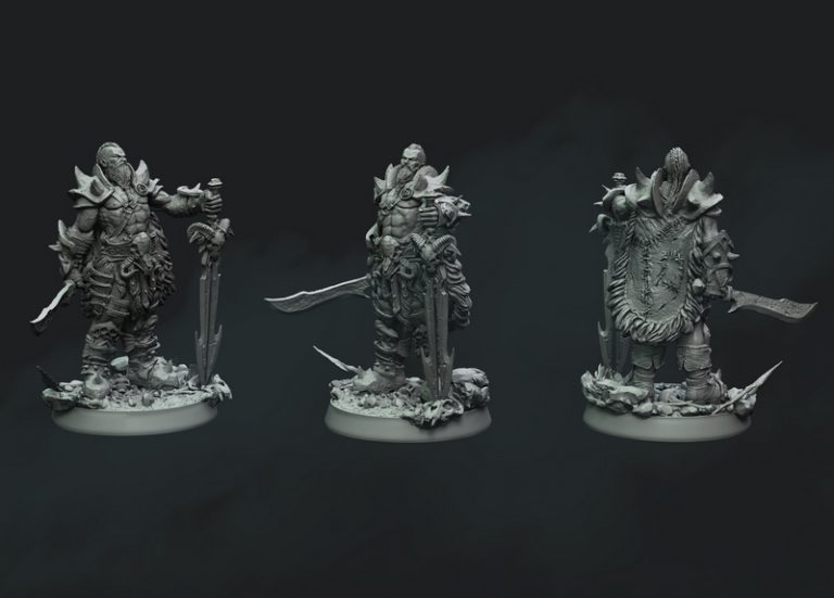 Necropunks英雄 Barbarian 3D打印模型|Necropunks Miniatures – HERO BARBARIAN – 3D Print Model