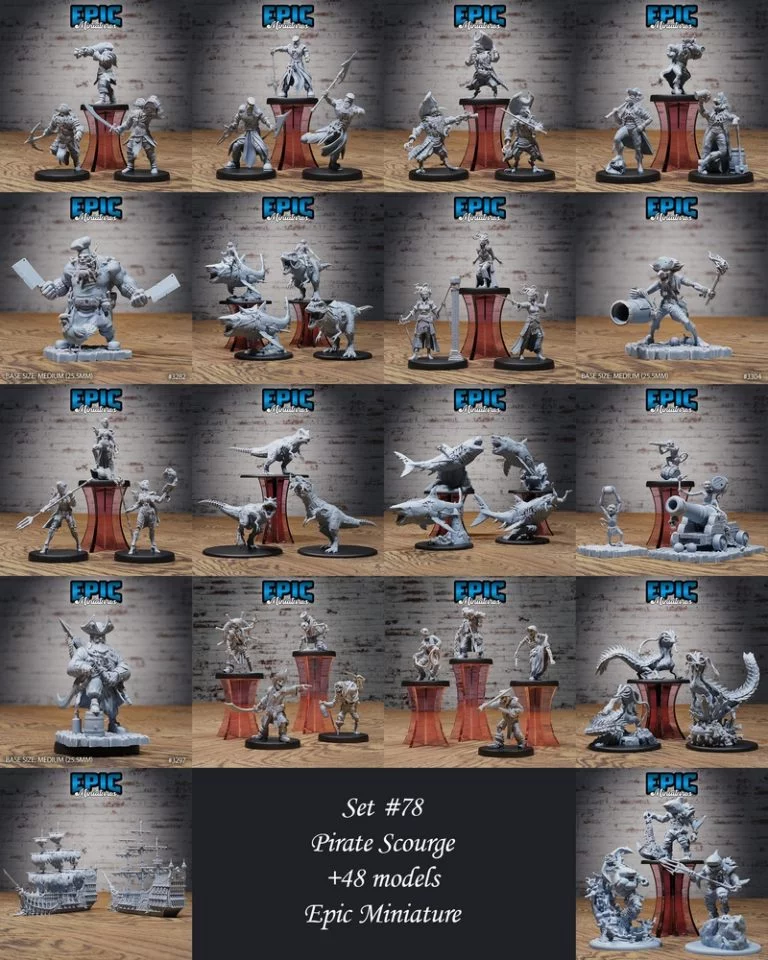 海盗劫难套装 - 3D打印模型|Epic Miniatures – Pirate Scourge Set – 3D Print Model