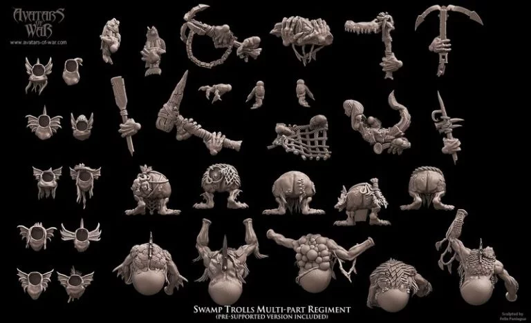 战争之化身——沼泽 trolls 多部分军团 3D打印模型|Avatars of War – Swamp Trolls Multi-Part Regiment – 3D Print Model