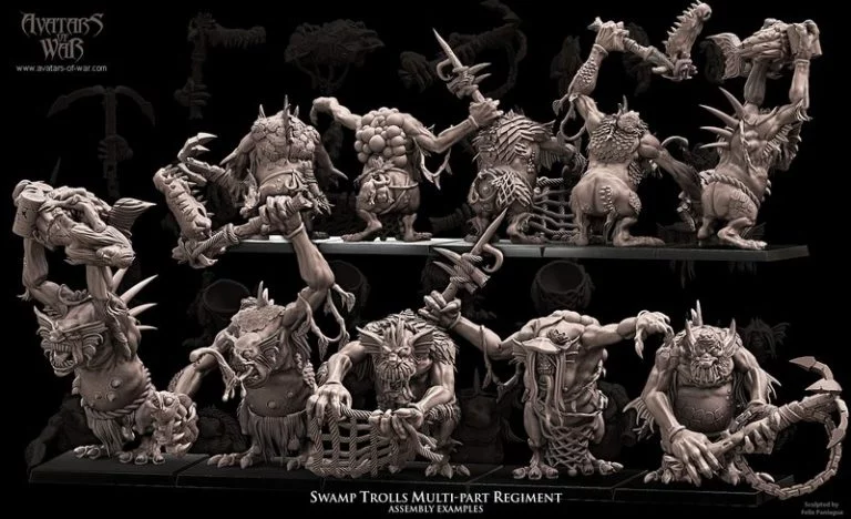 战争之化身——沼泽 trolls 多部分军团 3D打印模型|Avatars of War – Swamp Trolls Multi-Part Regiment – 3D Print Model