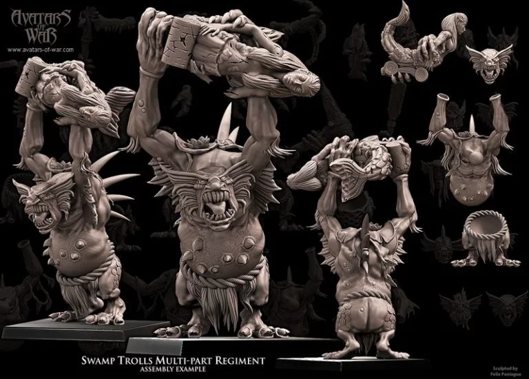 战争之化身——沼泽 trolls 多部分军团 3D打印模型|Avatars of War – Swamp Trolls Multi-Part Regiment – 3D Print Model