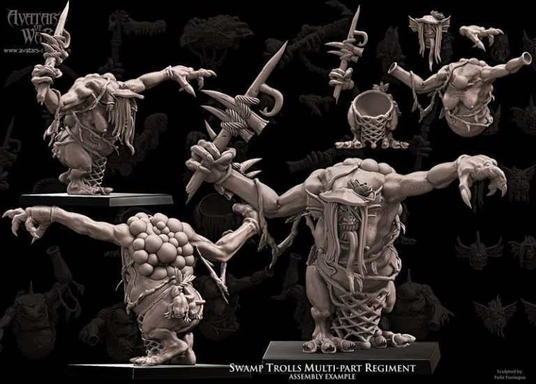 战争之化身——沼泽 trolls 多部分军团 3D打印模型|Avatars of War – Swamp Trolls Multi-Part Regiment – 3D Print Model