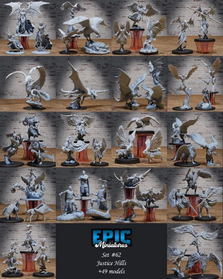 正义之山套装：天使与天堂邂逅翼兽3D打印模型|Epic Miniatures – Justice Hills Set – Angel and Heaven Encounters – Winged Beasts Collection – 3D Print Model