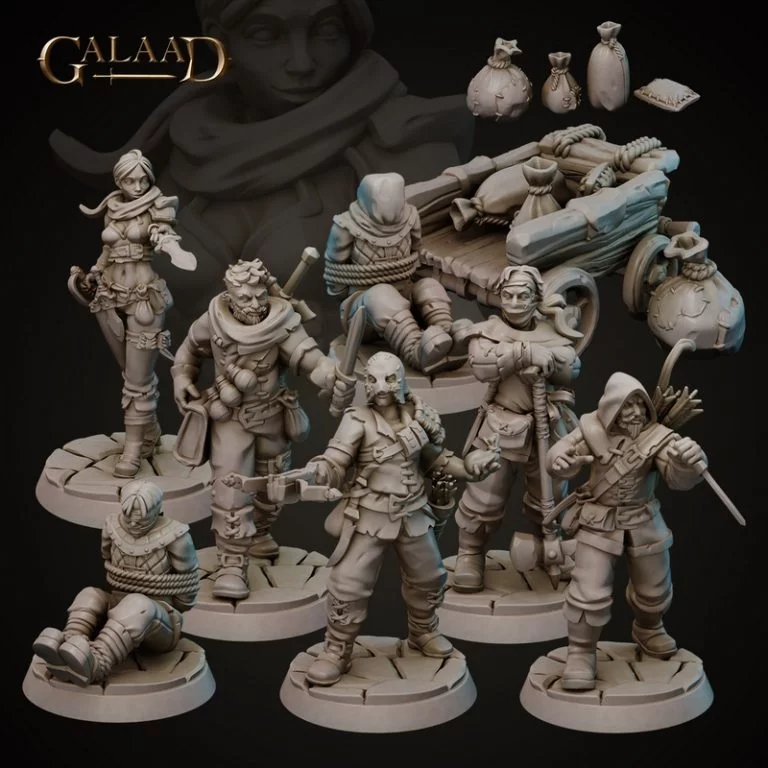 Galaad迷你模型：盗贼小队与囚犯3D打印模型|Galaad Miniatures – Bandits Crew and Prisoners – 3D Print Model