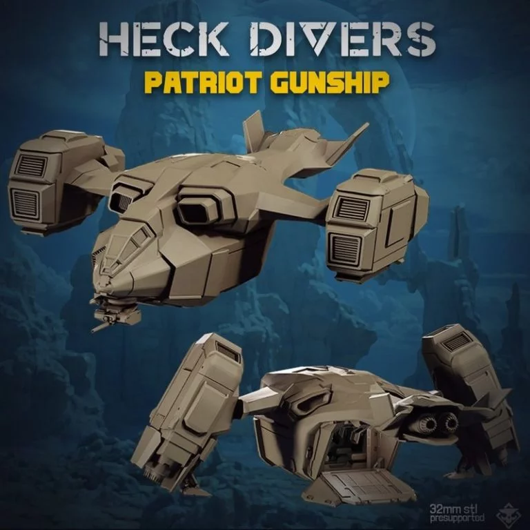 Heck Divers 爱国者攻击机 3D打印模型|Heck Divers Patriot Gunship – 3D Print Model