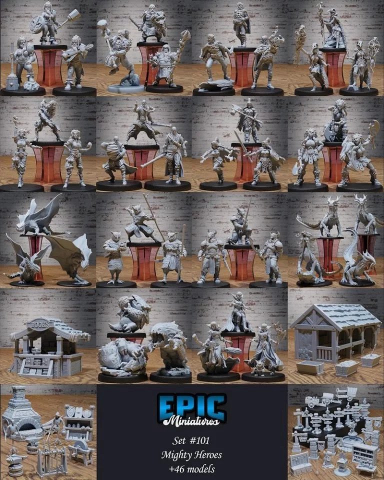 史诗迷你模型——勇者传说——3D打印英雄模型|Epic Miniatures – Mighty Heroes – 3D Print Model