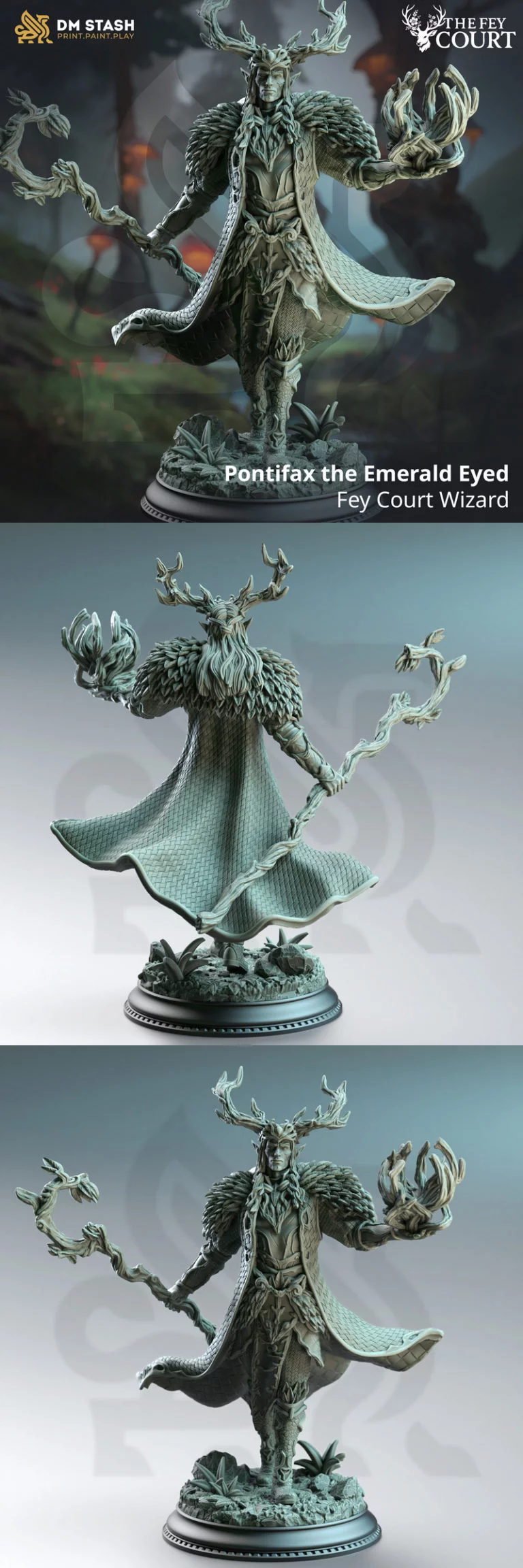 翡翠之瞳精灵王——3D打印模型|Pontifax the Emerald Eyed – Fey Court Wizard – 3D Print Model