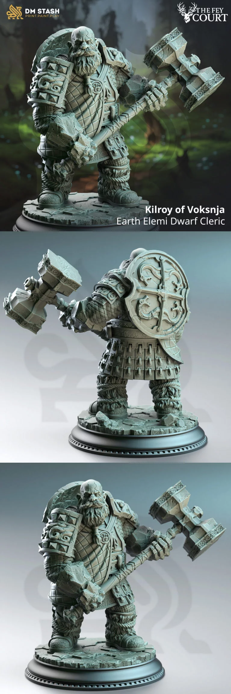 沃克斯尼亚的地球元素矮人圣职者——3D打印模型|Kilroy of Voksnja – Earth Elemi Dwarf Cleric – 3D Print Model