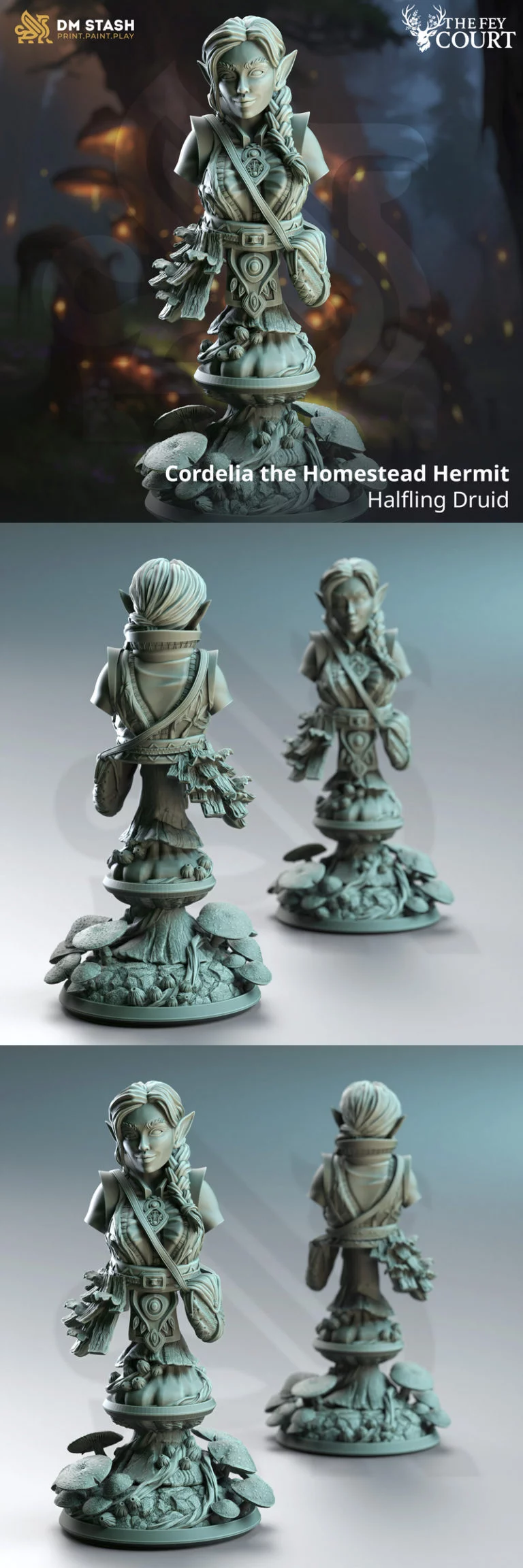 荒野隐士柯迪莉亚——矮人德鲁伊3D打印模型|Cordelia the Homestead Hermit – Halfling Druid Bust – 3D Print Model