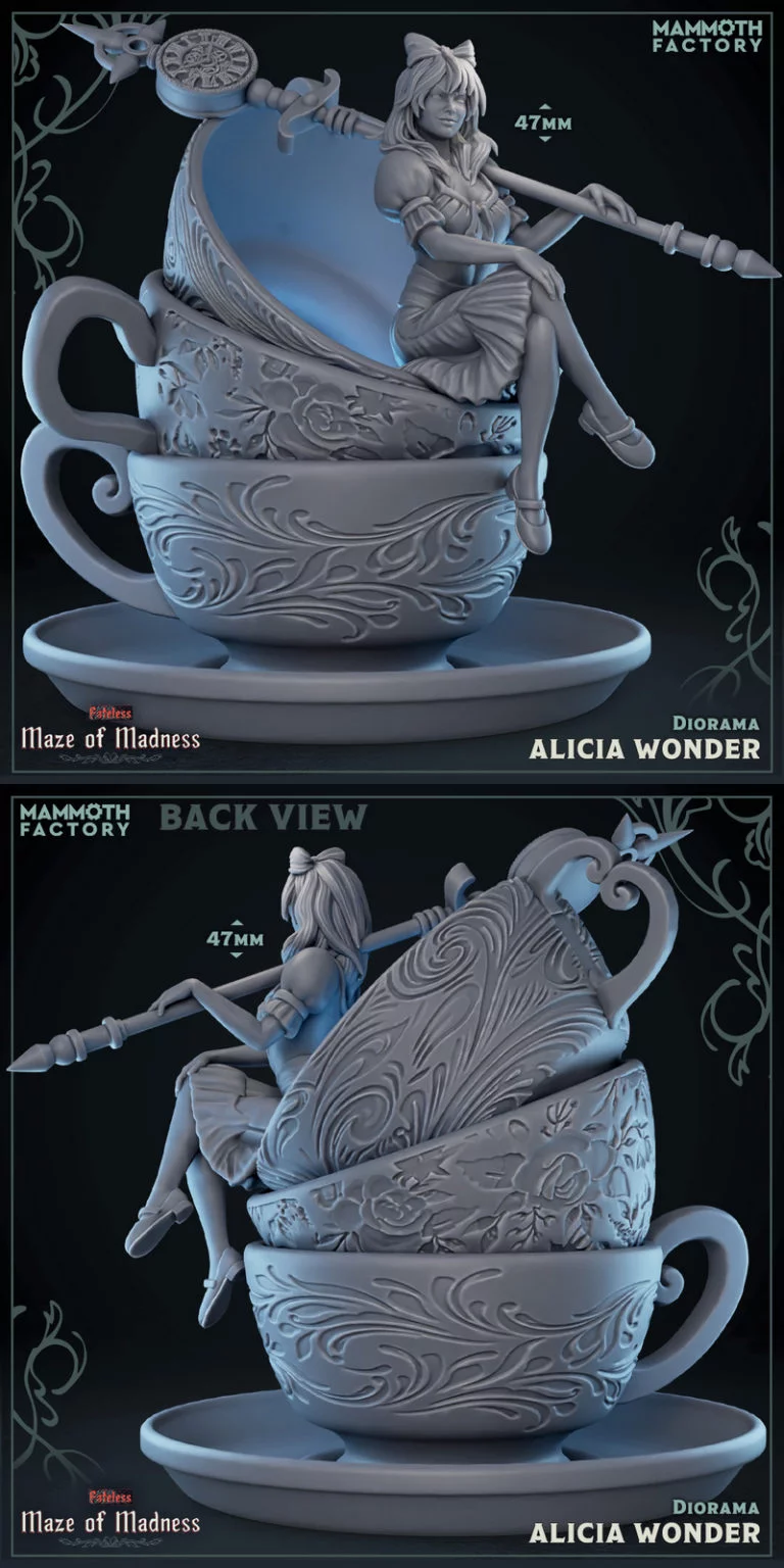 Alicia Wonder茶杯迪奥拉模型 3D打印版|Alicia Wonder – Teacup Diorama – 3D Print Model