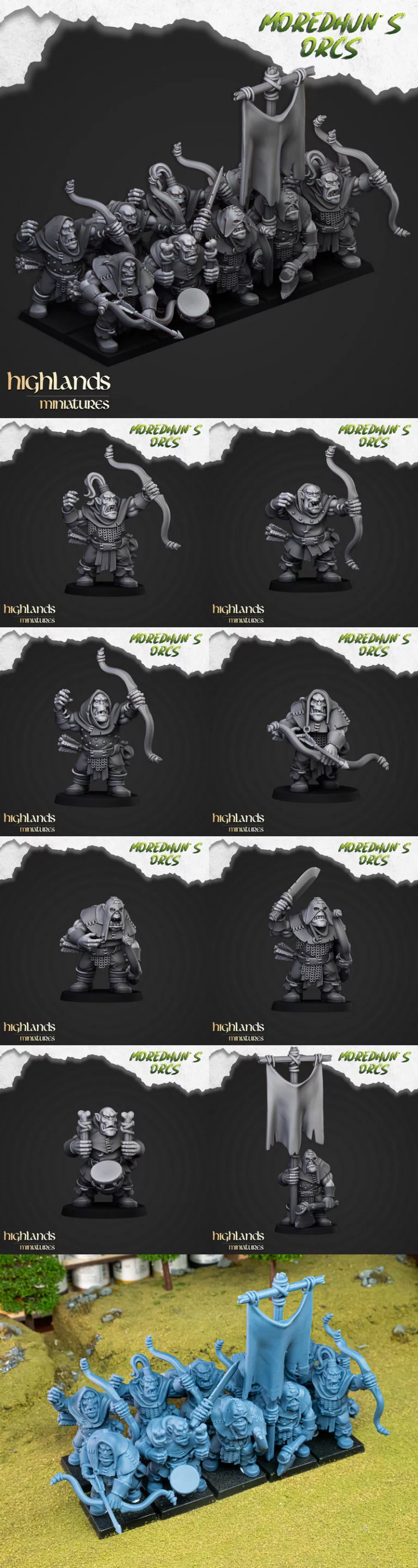 高地迷你模型-兽人弓手-3D打印雕塑|Highlands Miniatures – Orc Archers – 3D Print Model