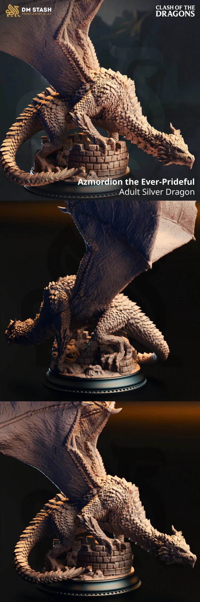 永傲银龙——Azmordion 3D打印模型|Azmordion the Ever-Prideful – Adult Silver Dragon – 3D Print Model