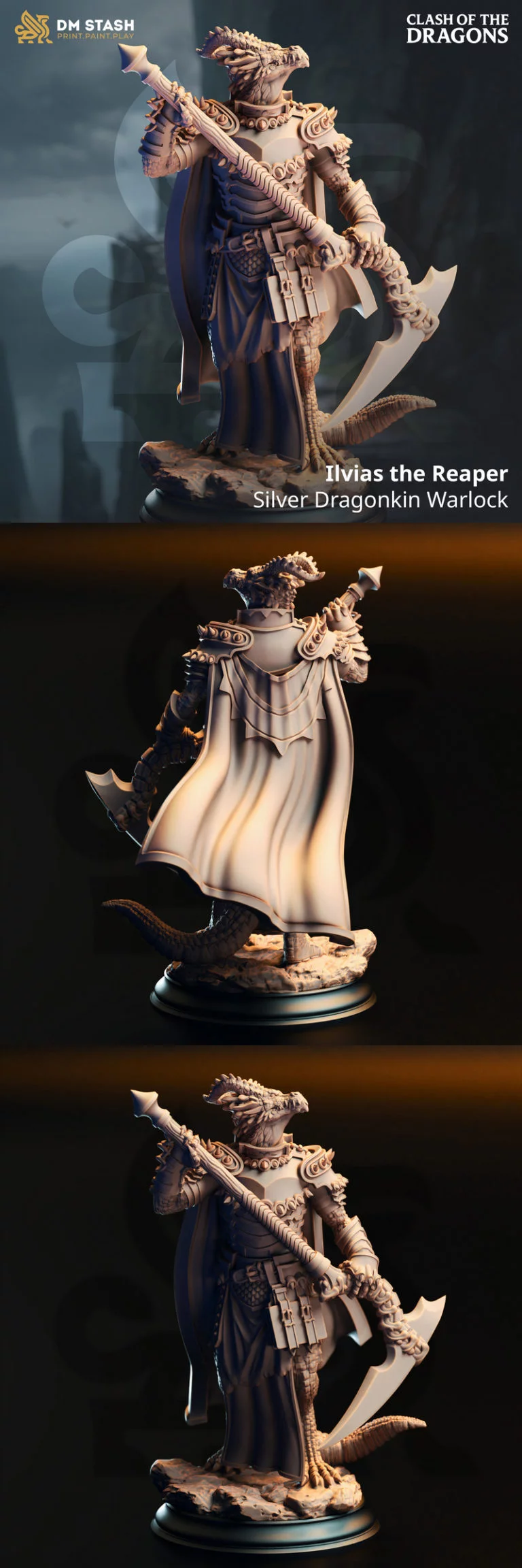 银龙裔术士——收割者 3D打印模型|Ilvias the Reaper – Silver Dragonkin Warlock – 3D Print Model