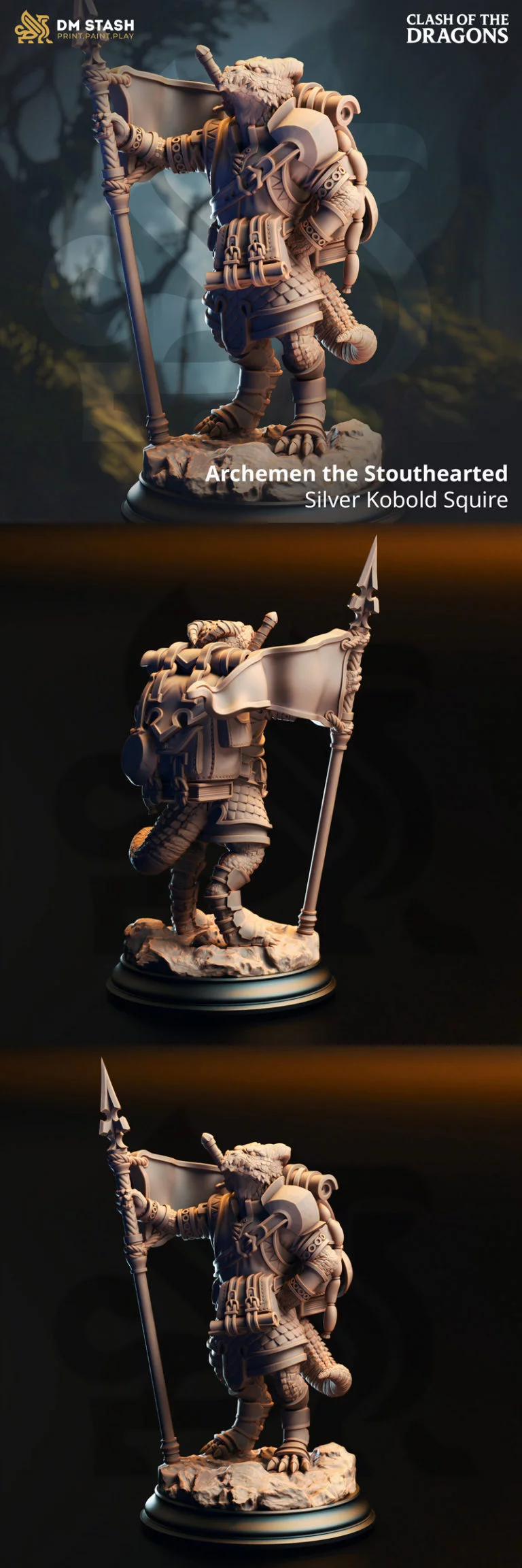 银色小强勇者——3D打印模型|Archemen the Stouthearted – Silver Kobold Squire – 3D Print Model