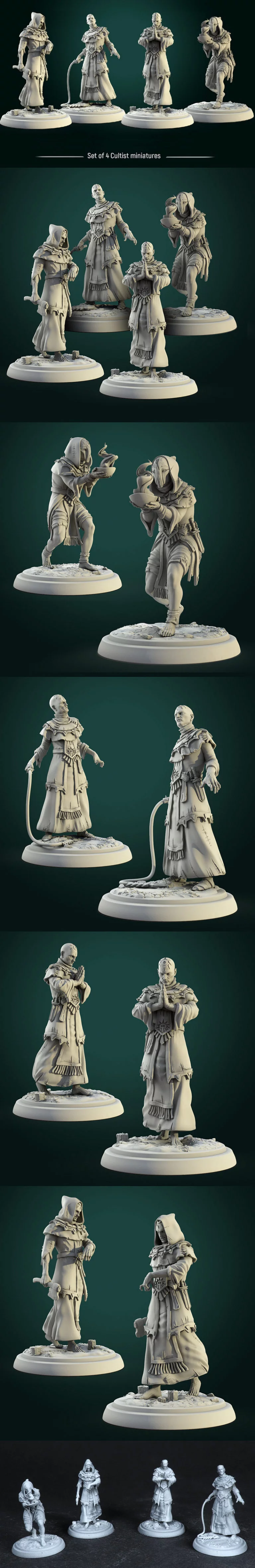 4件套邪教徒3D打印迷你模型|Set of 4 Cultist Miniatures – 3D Print Model