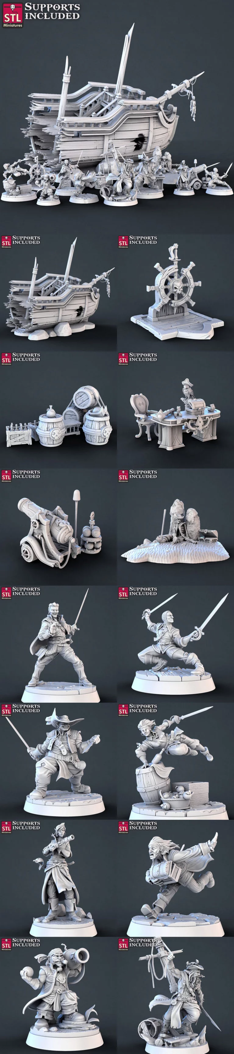 STL迷你模型-海盗主题套装|STL Miniatures – Pirate Set – 3D Print Model