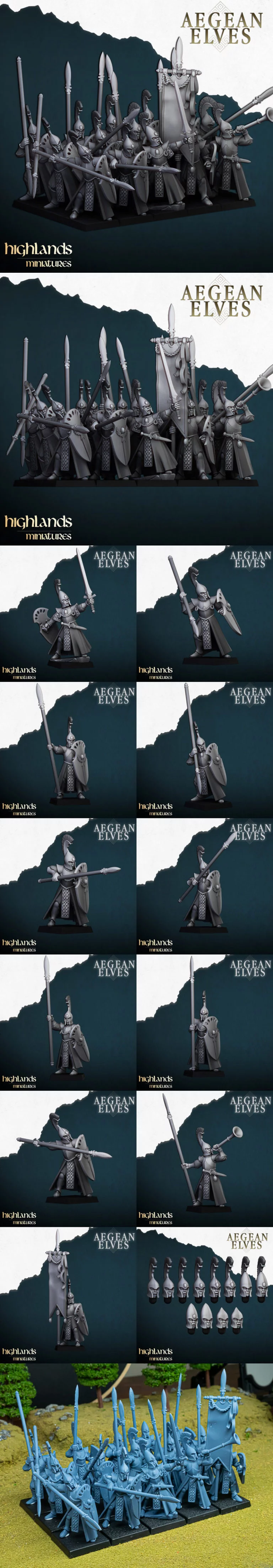 爱琴 elves 长矛兵 3D打印模型|Highlands Miniatures – Aegean Elves Spearmen – 3D Print Model