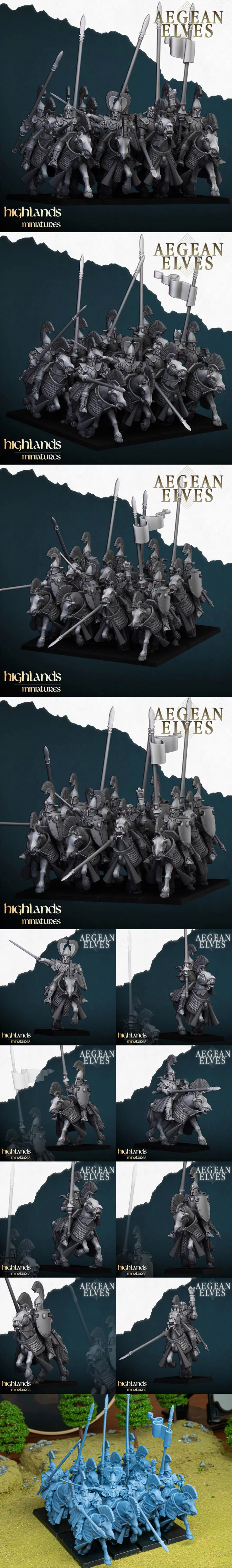 爱琴 elves 马上长矛 3D打印模型|Highlands Miniatures – Aegean Elves Mounted Lances – 3D Print Model