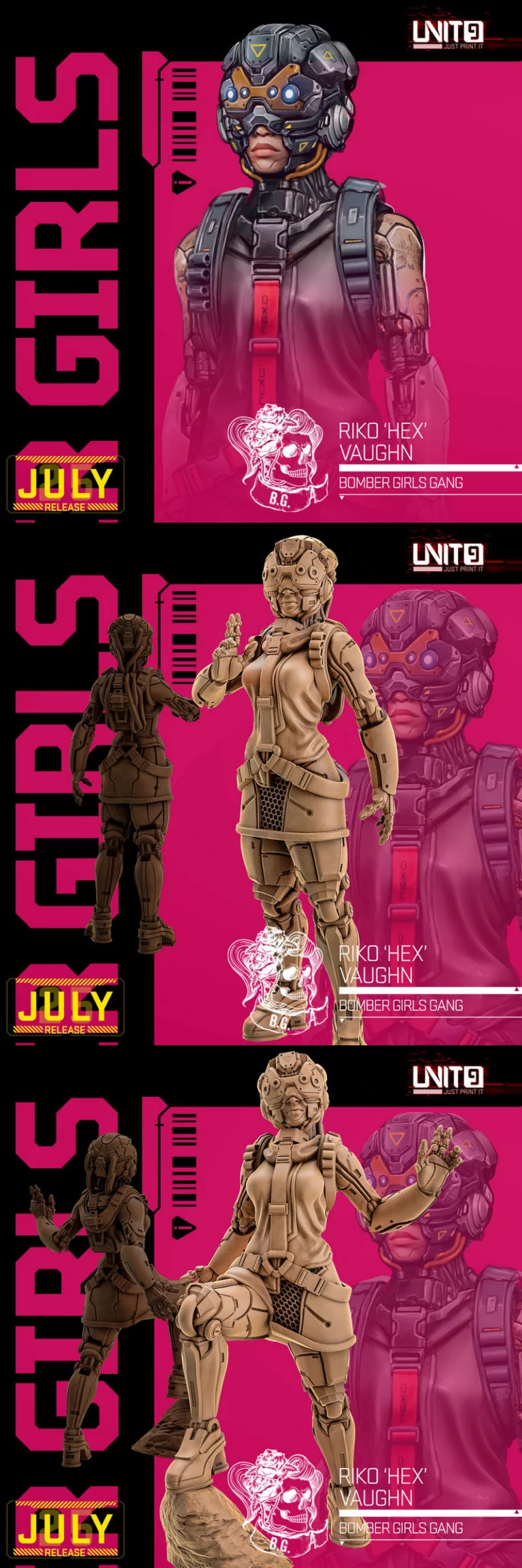 9号轰炸机少女小队——瑞科·赫克斯·瓦恩 3D打印模型|Unit9 – Bomber Girls Gang – Riko Hex Vaughn – 3D Print Model