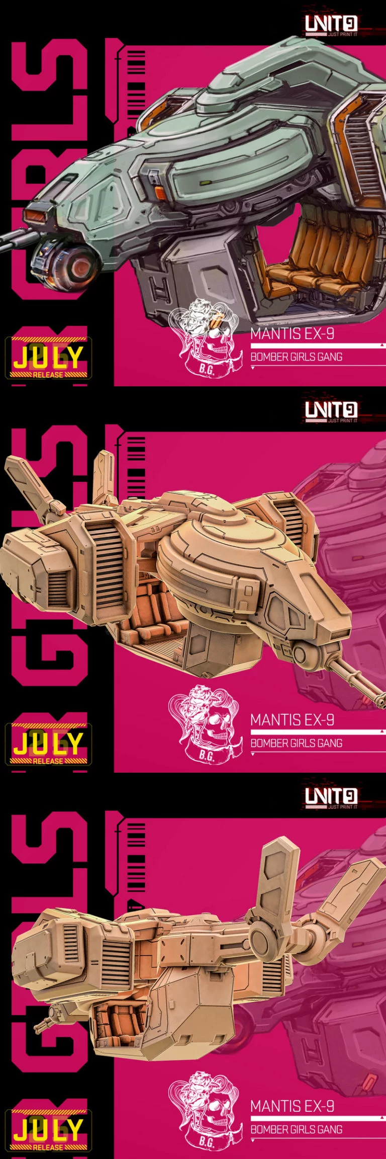 第九章：轰炸机少女小队——螳螂EX-9 3D打印模型|Unit9 – Bomber Girls Gang – Mantis EX-9 – 3D Print Model