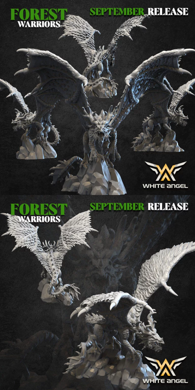 白天使迷你模型——森林战士系列——森林龙 3D打印模型|White Angel Miniatures – Forest Warriors – Forest Dragon – 3D Print Model