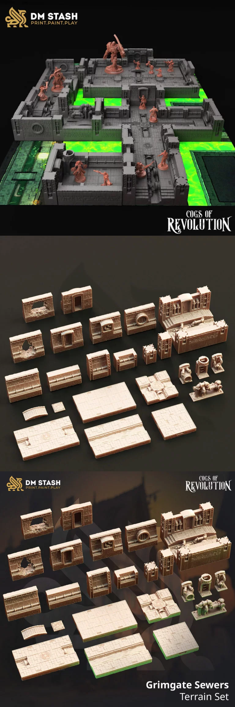 grimgate地牢地形 3D打印模型|Grimgate Sewers – Terrain Set – 3D Print Model
