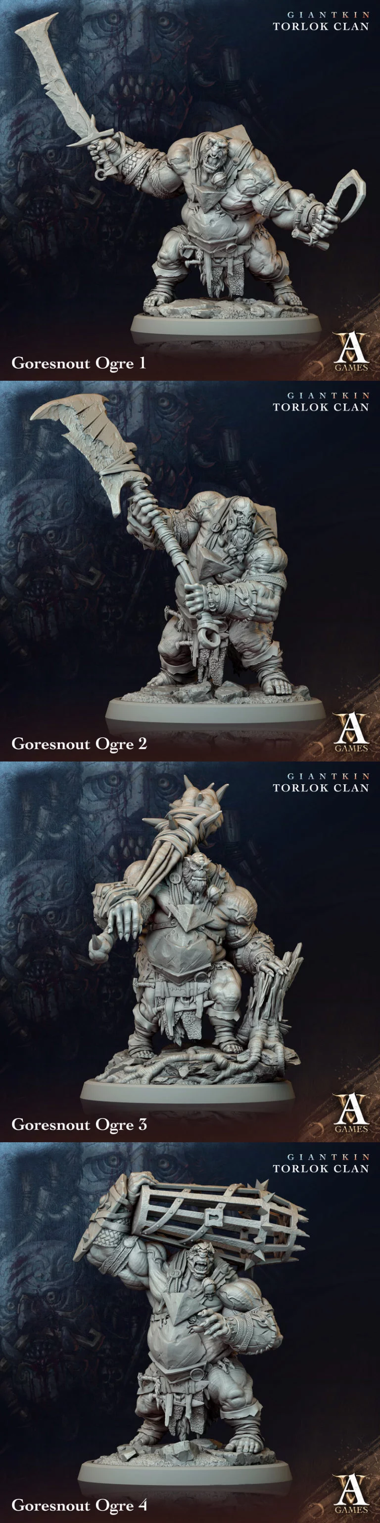 巨口兽族——戈雷诺特 ogre 3D打印模型|Giantkin Torlok Clan – Goresnout Ogre – 3D Print Model