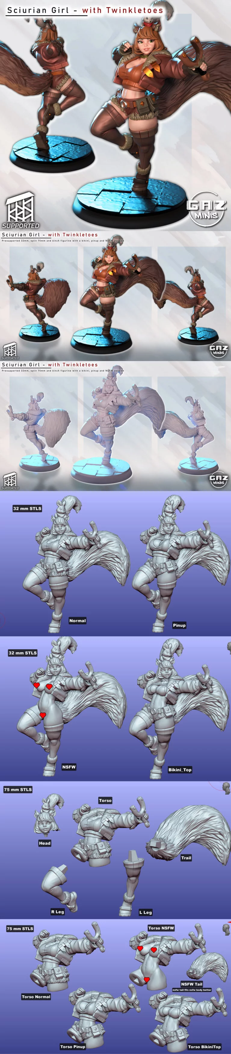兔耳少女与闪亮小脚——3D打印模型|Sciurian Girl with Twinkletoes – 3D Print Model