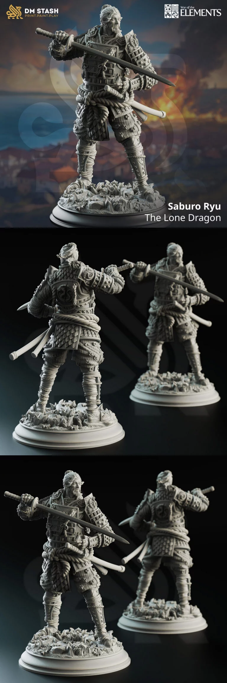 Saburo Ryu《孤独之龙》3D打印模型|Saburo Ryu The Lone Dragon – 3D Print Model