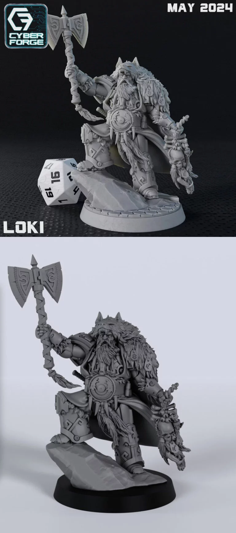 赛博工坊 - 黑暗 realms - 月狼 - 奥丁 3D打印模型|Cyber Forge – Grim Realms – Moon Wolves – Loki – 3D Print Model