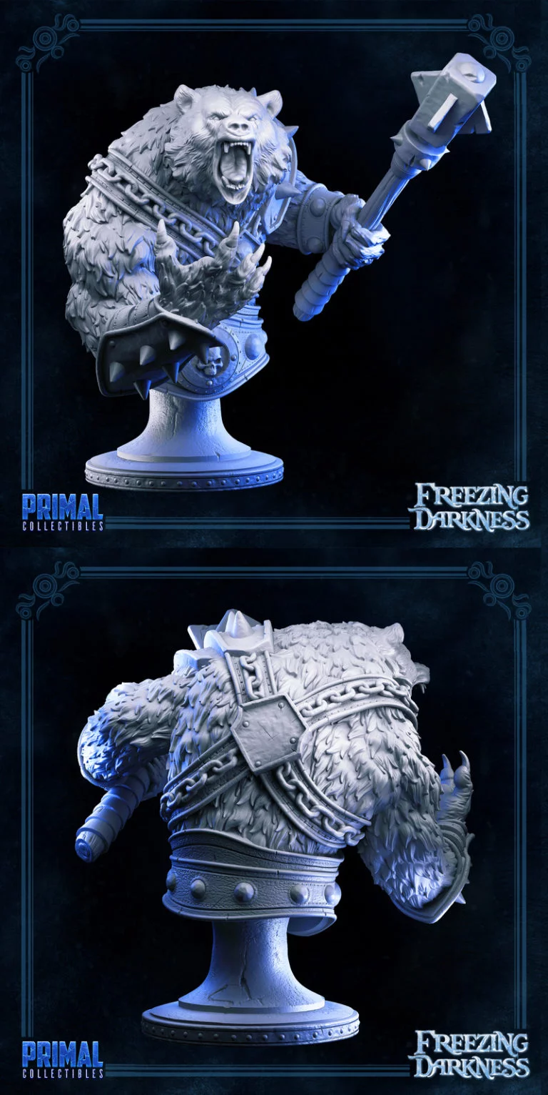 冰封黑暗——战熊塑像3D打印模型|Freezing Darkness – War Bear Bust – 3D Print Model