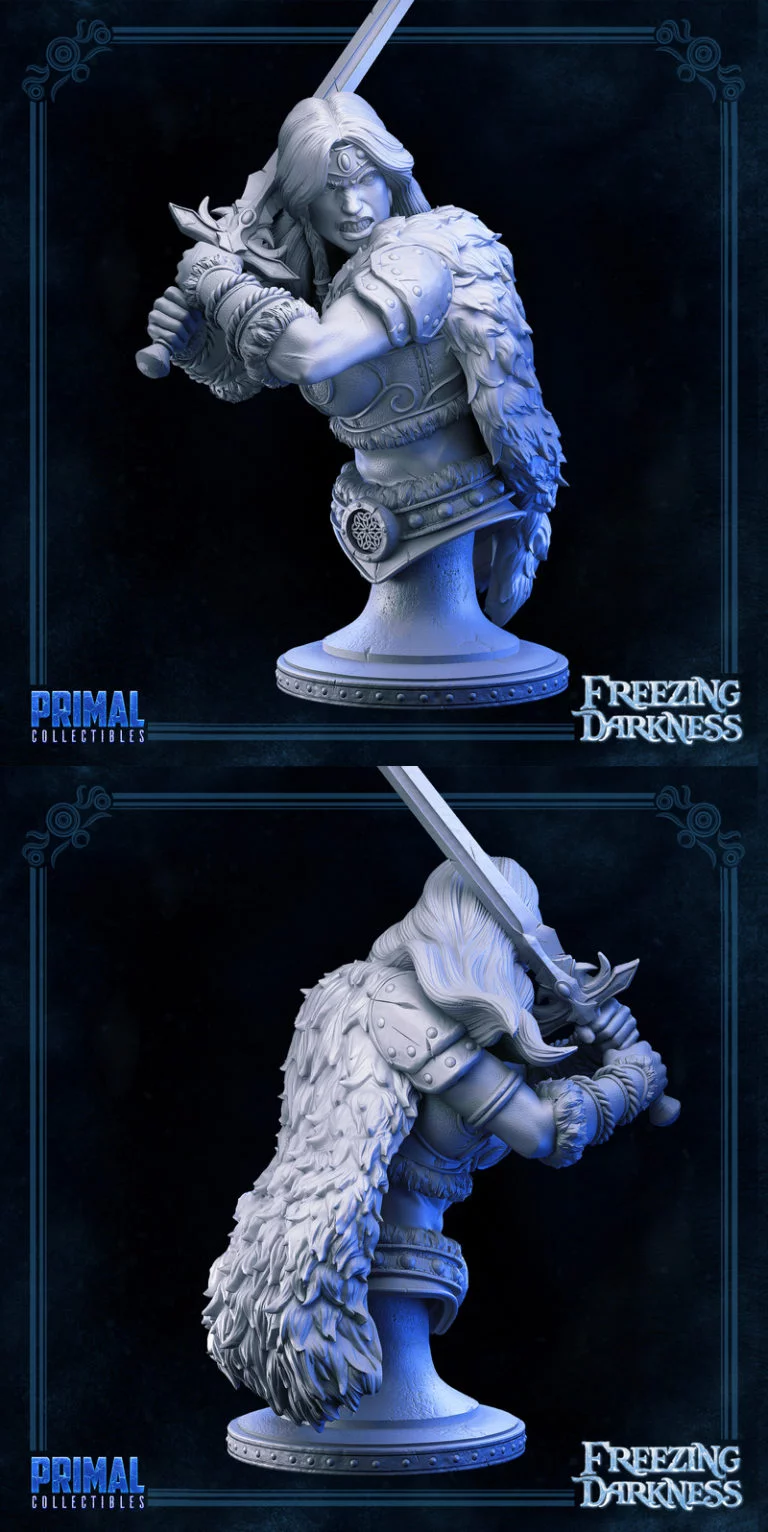 冰封暗夜——女武神 Barbarian 模型 3D打印版|Freezing Darkness – Valkyrie Barbarian Bust – 3D Print Model
