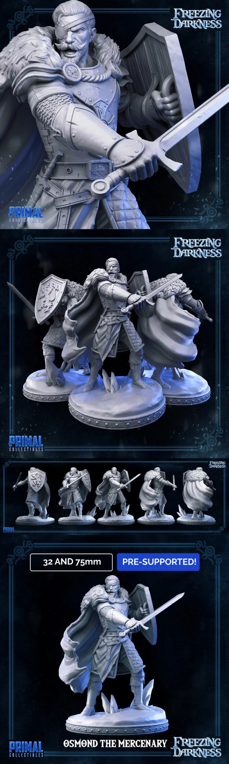 冻结的黑暗——奥斯蒙德佣兵 3D打印模型|Freezing Darkness – Osmond the Mercenary – 3D Print Model