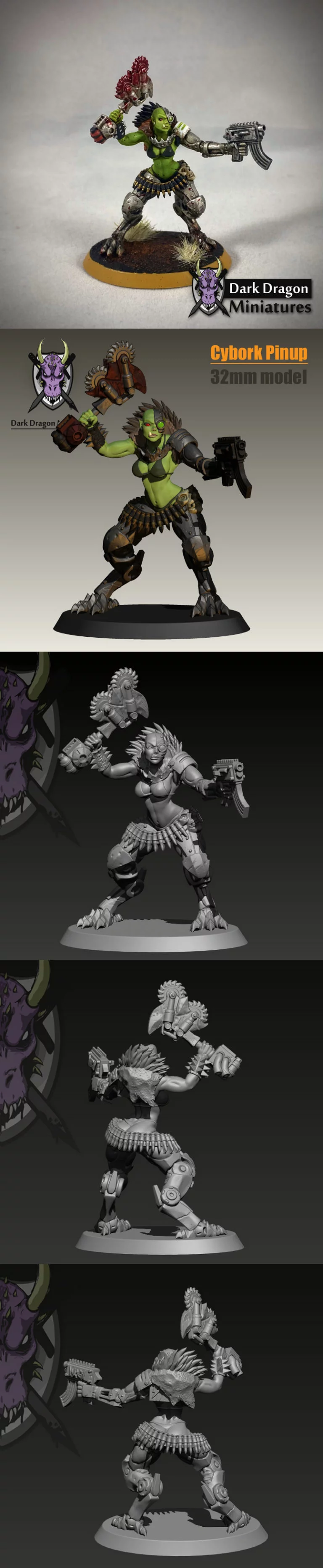 Cybork小妖精迷你模型（矮人角色，DND奇幻世界，3D打印）|Cybork Pinup Miniature (Orc, Mini, DnD) – 3D Print Model