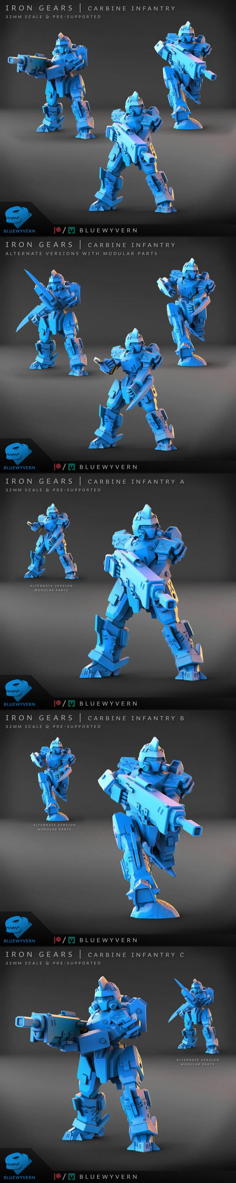 铁齿轮——卡宾枪步兵（模块化）3D打印模型|Iron Gears – Carbine Infantry (Modular) – 3D Print Model