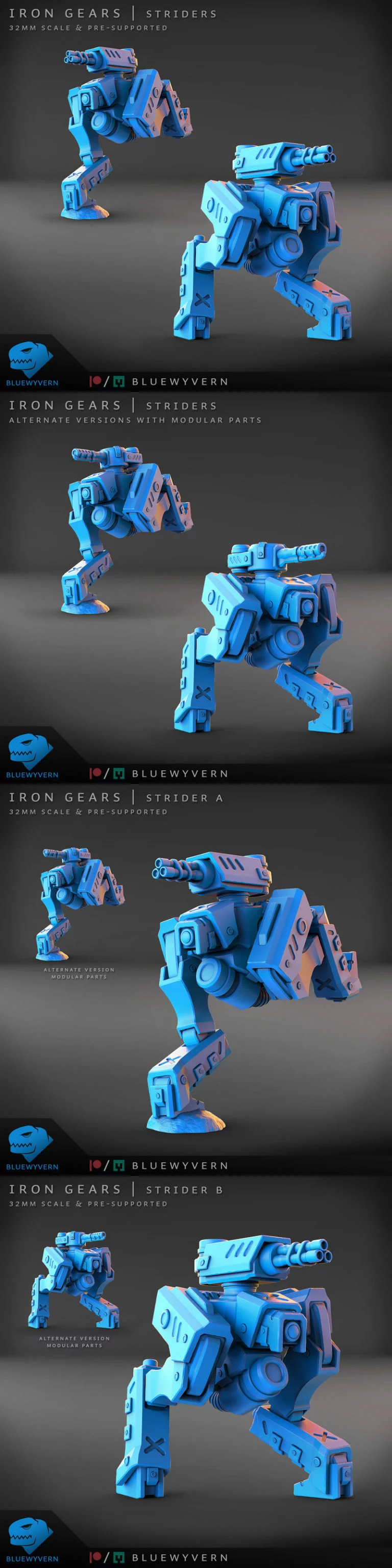 铁齿轮——行者（模块化）3D打印模型|Iron Gears – Striders (Modular) – 3D Print Model