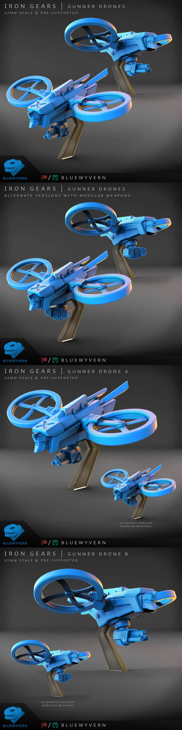 铁齿轮——枪手无人机（模块化）3D打印模型|Iron Gears – Gunner Drones (Modular) – 3D Print Model