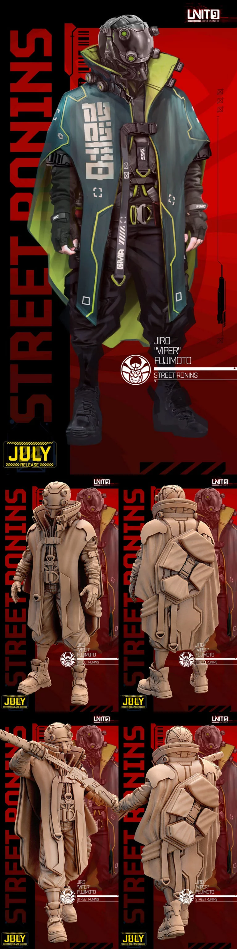 赛博朋克——街巷忍者——伏见杰罗·蝰蛇 3D打印模型|Cyberpunk – Jiro Viper Fujimoto – Street Ronins – 3D Print Model