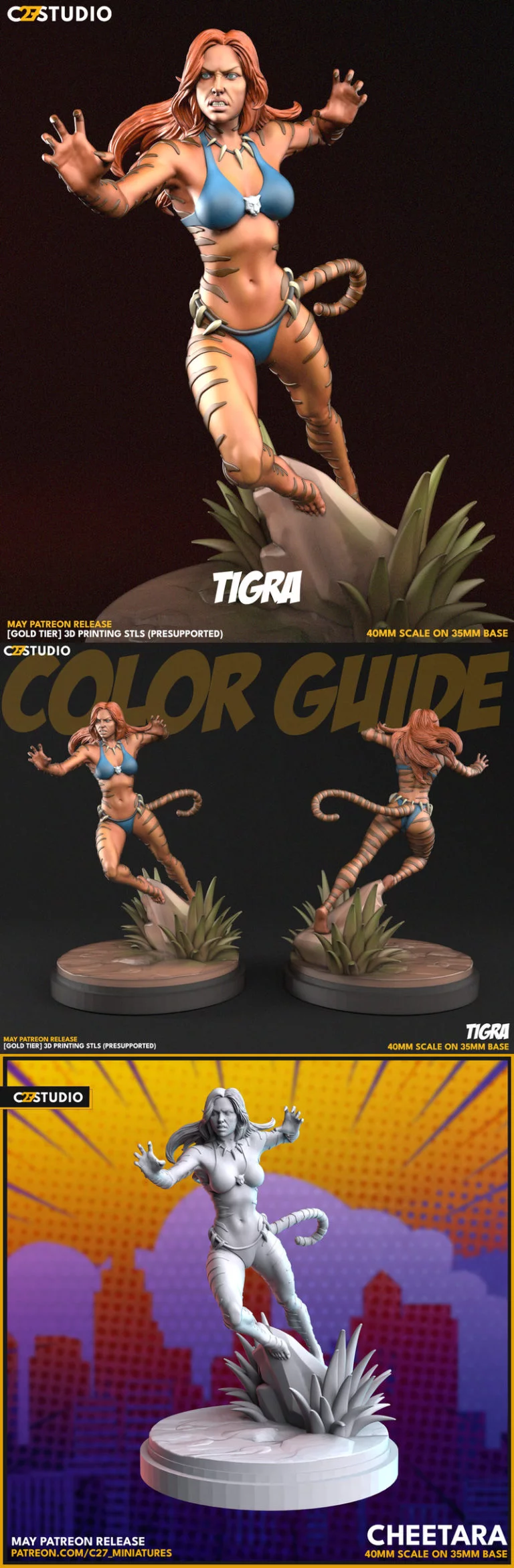 Tigra与Cheetara 3D打印模型|Tigra – Cheetara – 3D Print Model