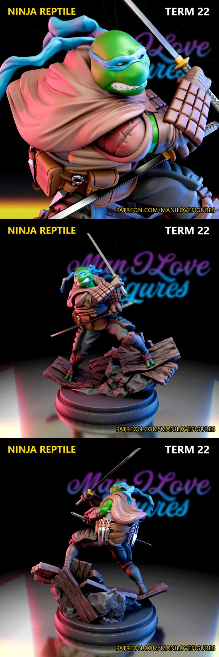 我爱的造型——莱奥迷你忍者爬行动物3D打印模型|Man I Love Figures – Leo Mini Ninja Reptile – 3D Print Model
