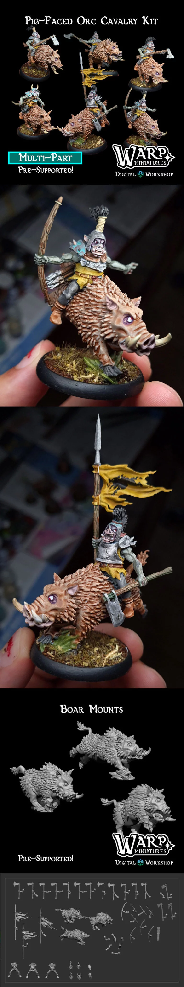 Warploque迷你兵模 - 猪脸兽人骑兵 3D打印模型|Warploque Miniatures – Pig-Faced Orc Cavalry Kit – 3D Print Model